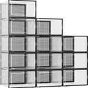 Kuject XXX-Large Shoe Storage Boxes Organizers Clear Plastic Stackable 12 Pack, Shoe Rack & Holder Substitute, Sneaker Containers, Toy Storage Organizer Bins for,Closet, Under Bed, Black(No Fold Line)