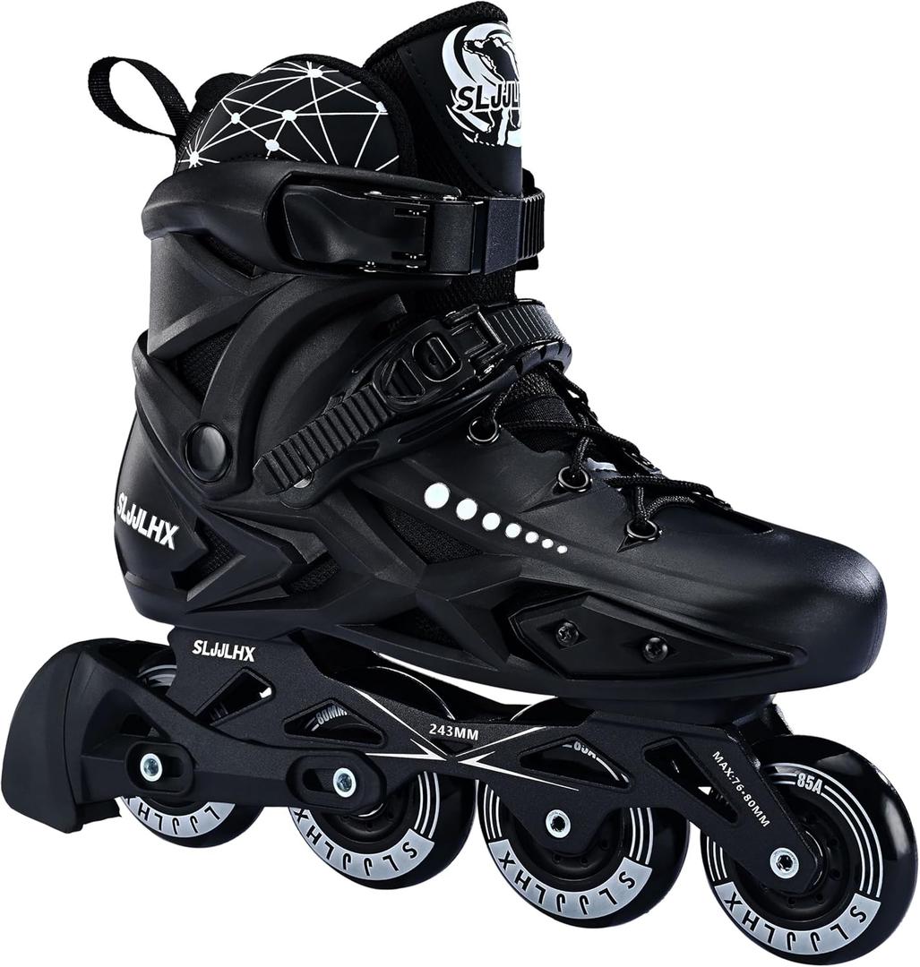 Professional Inline Skates for Men Women, Fitness Roller Skates Adult Male Female, Comfortable Breathable Speed Racing Skates with Washable Lining, Beginner Unisex, Black