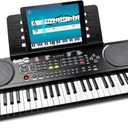 RockJam 49 Key Keyboard Piano with Power Supply, Sheet Music Stand, Piano Note Stickers & Simply Piano Lessons, Black