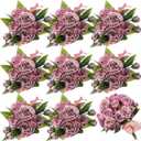 8 Bundles Artificial Peonies Flowers Boho Faux Flowers Arrangements Artificial Centerpiece Spring Bouquet Floral Wedding Decoration for Vase(Dark Purple)