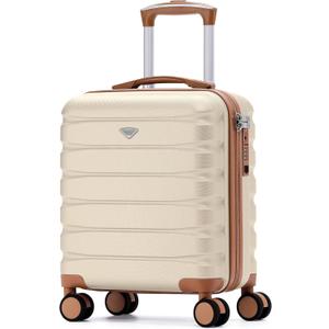 Flight Knight Carry On Suitcase 18x14x8" Hardside Built In TSA Lock & USB Port Lightweight Luggage Silent Double Spinner Wheels Maximum Underseat Carry-On Bag For American & United Approved Airlines (Cream/Tan)