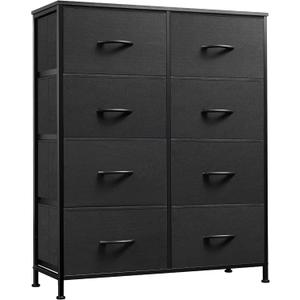 WLIVE Fabric Dresser for Bedroom, Tall Dresser with 8 Drawers, Storage Tower with Fabric Bins, Double Dressers, Chest of Drawers for Closet, Living Room, Hallway, Charcoal Black