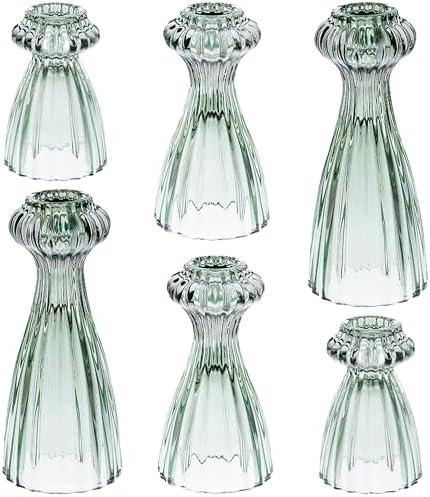 Lysenn Glass Candle Stick Holder Set of 6 – Premium Taper Candle Holders for Romantic Ambiance - Candle Sticks Holder Decor for Special Occasions - Green