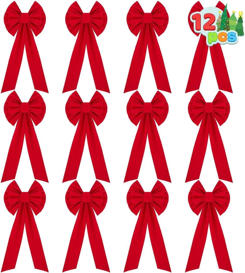 JOYIN 12PCS Christmas Red Velvet Bows, Christmas Wreath Bows, 26" Long by 10" Wide Outdoor Decorations for Tree, Indoor Outdoor Holiday Xmas Decorations Ornaments (Large)
