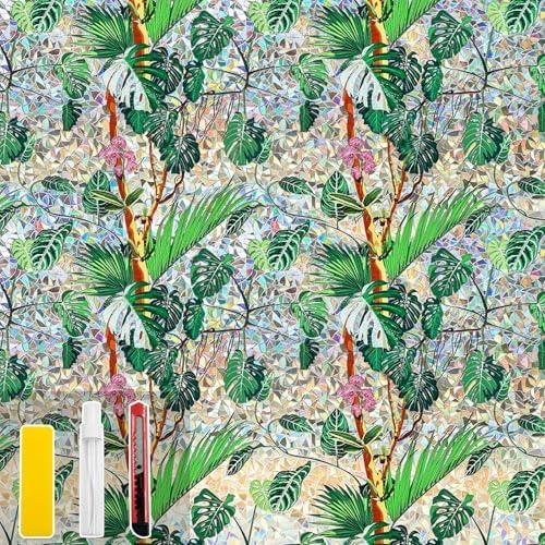 Window Privacy Film with Installation Tools Home Decorative Colored Glass Window Stickers Reusable electrostatic Rainbow Stickers (Leafy Wonder Rainbow, 35.4 x 78.7 in)