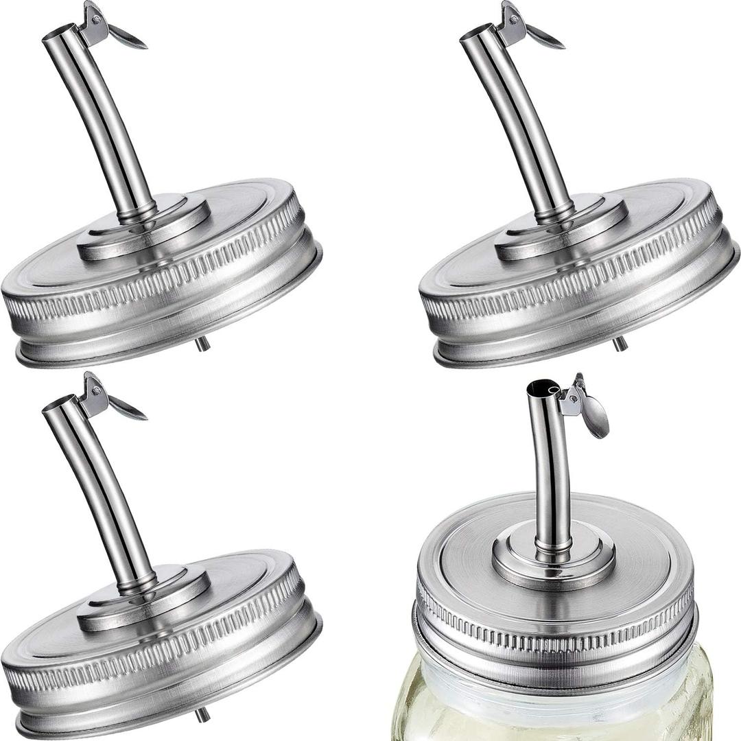 Blulu 4 Pieces Mason Jar Spout Lids for 2.75" Regular Mouth Mason Jar, Pour Oil Spout Lid with Caps