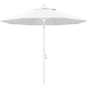 California Umbrella 9' Round Aluminum Pole Fiberglass Rib Market Umbrella, Crank Lift, Collar Tilt, White Pole, Antique Beige Olefin
