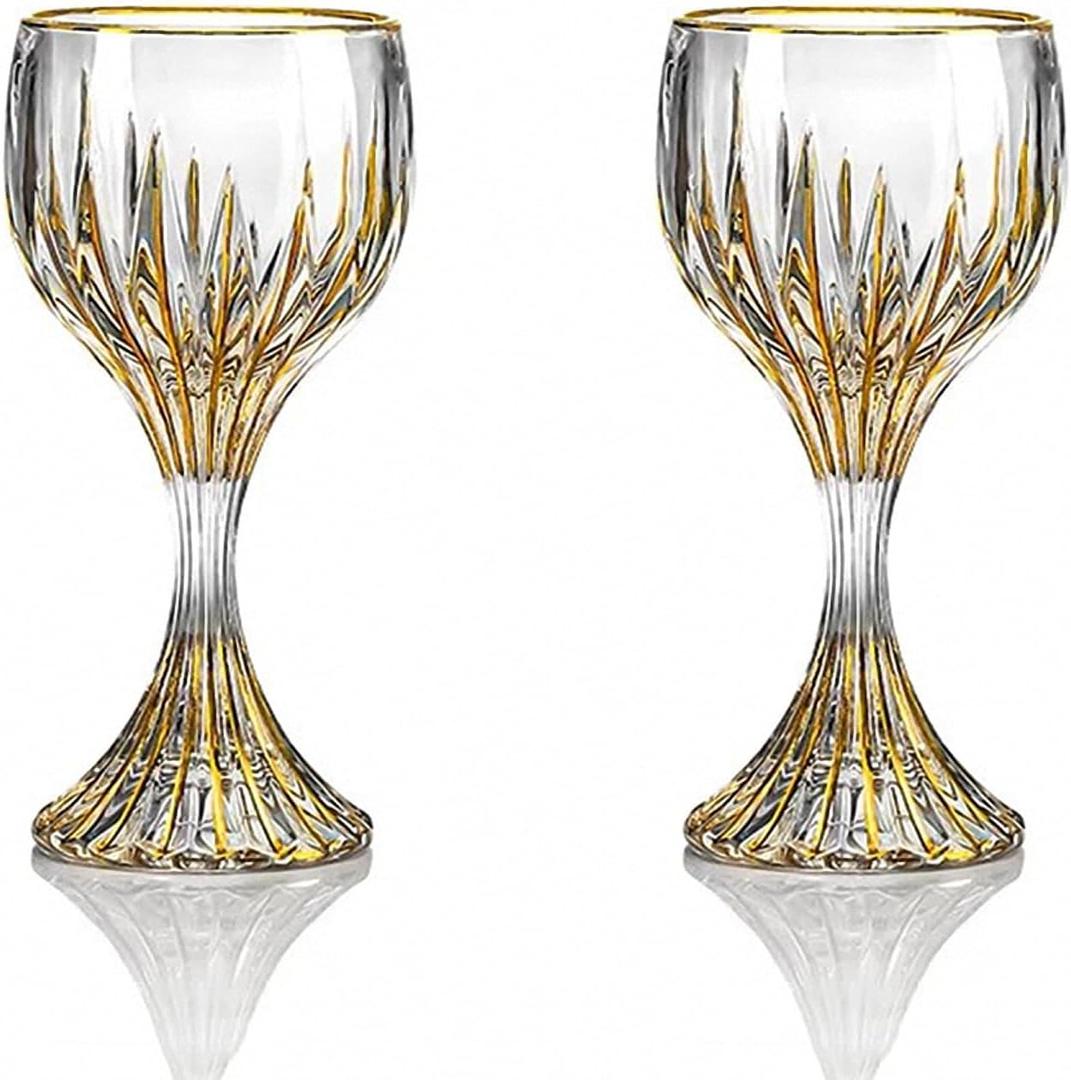 MAGCOLOR Hand Painted Gold Wine Glass Crystal Cup Set of 2, Wine Glass Tumbler-7.3 inch tall-Classic Durable Red/ White Wine Glasses For Party