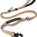 Joytale Tactical Dog Leash Heavy Duty, 4-6FT Shock Absorbing Bungee Lead with 2 Padded Handle, Metal Carabiner Clip, Car Seatbelt, Strong No Pull Leash for Medium Large X-Large Dogs, Coyote Brown