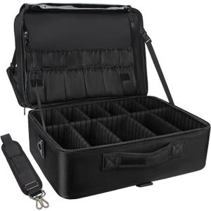 Relavel Extra Large Makeup Case Travel Makeup Train Case Professional Makeup Artist Bag Portable Nail Organizer Box Art Supply Case with Adjustable Dividers/Attach to Trolley/Shoulder Strap (Black)