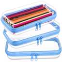 Hoolerry 3 Pcs Clear Hard Zipper Case Hard Plastic Zipper Pouch Makeup Bag Portable Travel Organizer for Cosmetics, Office Supplies, Documents & Toiletries (Blue,Small)