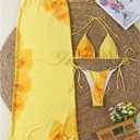 Verdusa Women's 3 Piece Swimsuits Floral Bikini Sets Sexy Bathing Suit with Beach Cover Up Skirt (Yellow, L)