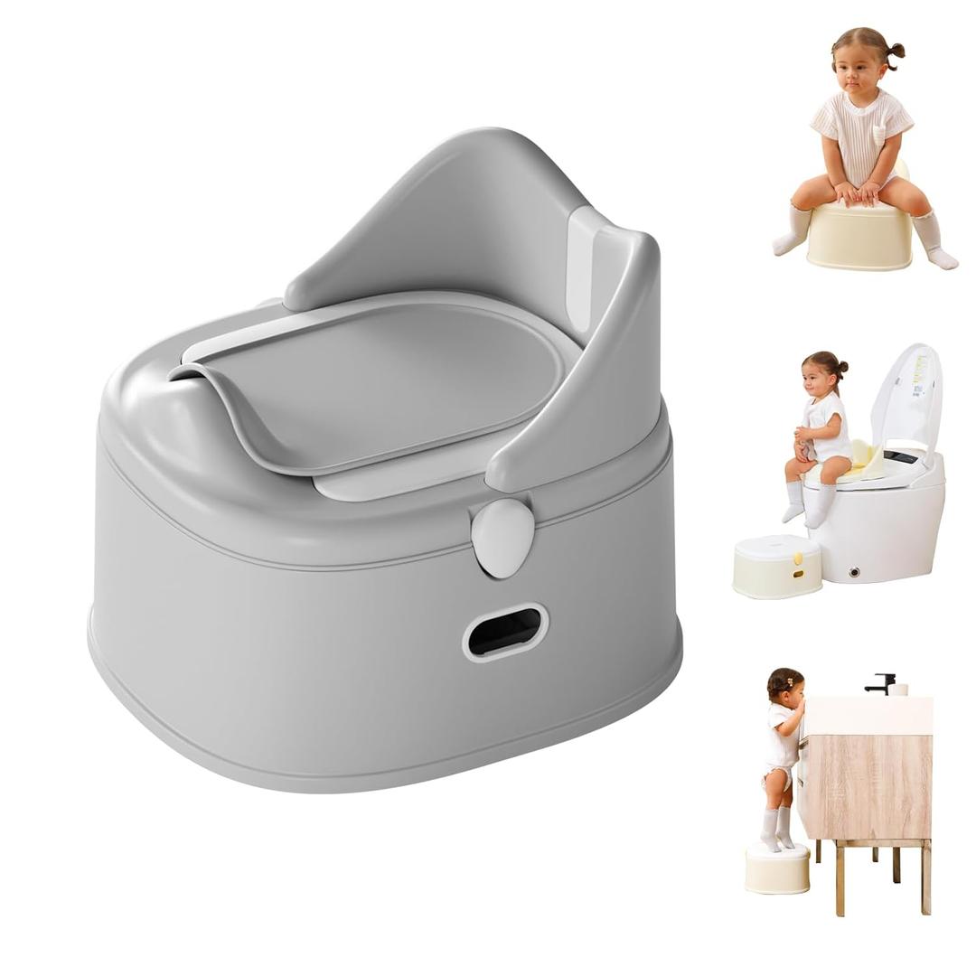 3 in 1 Toddler Potty Training Toilet Seat with Steps Ladder, Foldable Potty Train Chair Adapter for Toddlers Kids Boys Girls, Gray