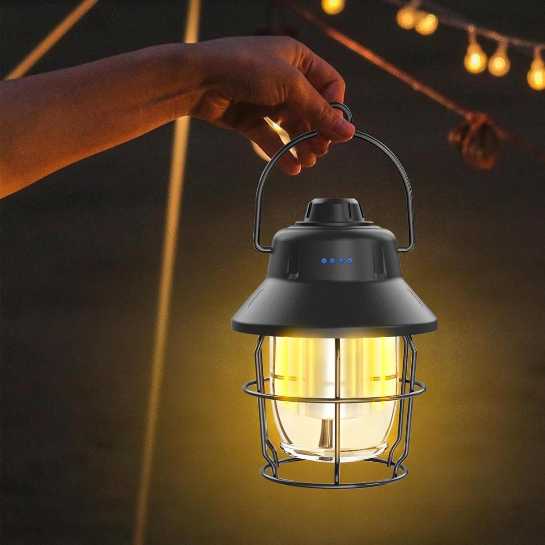 JINIU Rechargeable LED Camping Lantern, Mini Retro Portable Waterproof Lantern, 1000LM, 3 Light Modes (2700-6500K) Stepless Dimming Brightness, Hanging Tent Light for Camping, Power Outages