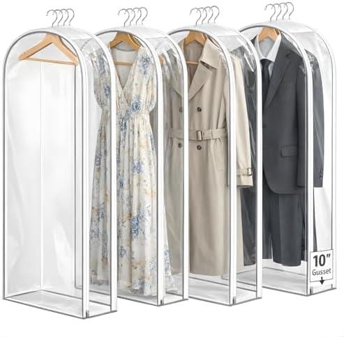 50inche Clear Garment Bags – 4 Pack Hanging Garment Bags for Closet Storage, Durable PVC with Single Zipper Puller, Transparent Clothes Cover for Suits, Dresses, Coats & More, Dustproof & Waterproof