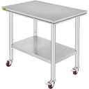 Mophorn Stainless Steel Work Table with Wheels 24 x 30 x 32 Inch Prep Table with 4 Casters Heavy Duty Work Table for Commercial Kitchen Restaurant Business, Silver and Black