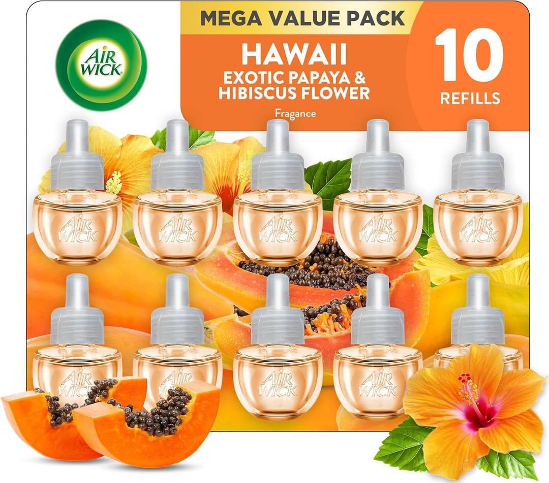 Air Wick Plug in Scented Oil Refill, 10ct, Hawaii, Air Freshener, Eco Friendly, Essential Oils (0.8 Fl Oz (Pack of 1))