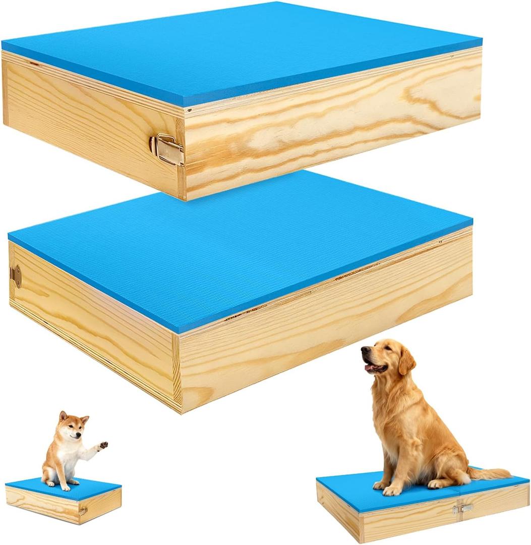 2 PCS Connectable Wooden Dog Training Platform Non-Skid Dog Place Boards with Foaming Surface Puppy Agility Training Equipment for Small and Medium Dogs