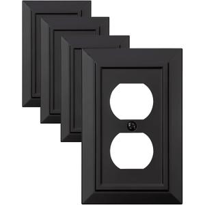 Classic Architecture Wall Plates,Light Switch covers, Electrical Outlet Covers, Duplex receptacle wall plates,Mid Size Bamboo Fiber Material Switch plates Matte Black (1 Gang Duplex 4PK)