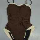 SUUKSESS Women Sexy One Piece Tummy Control Swimsuit Strapless Bandeau Slimming Halter Swimwear 2025 Colorblock Backless Bathing Suit (Brown, Small)
