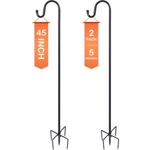Ottsuls Bird Feeder Pole, 45 INCH Heavy Duty Shepherds Hooks for Outdoor with 5 Prong Base, Adjustable Stand Hanger for Garden Plant, Hummingbird Feeder, Lantern, Hanging Wedding Decor (2 Pack)