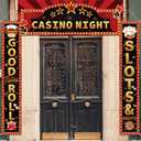 Casino Night Porch Banner Welcome Casino Theme Party Decorations Gold Red Black Dice Star for Poker Vegas Game Night Birthday Background Party Decor