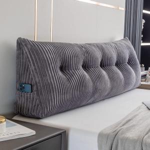 Large Triangular Headboard Wedge Bed Rest Reading Pillow Backrest Positioning Support Bolster Cushion with Removable Cover (Grey, Queen: 59x8x20 Inches)