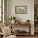 Coastal Landscape Wall Art Striped Lake Wall Decor Gold Framed 16x24 In