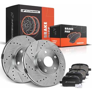 A-Premium 10.83 in (275 mm) Front Drilled and Slotted Disc Brake Rotors + Ceramic Pads Kit Compatible with Select Toyota and Lexus Models - ES300 & Camry 97-01, Avalon 98-04, Solara 99-03, 6-PC Set