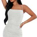 Floerns Women's Glitter Sleeveless Ruched Party Clubwear Bodycon Mini Dress (Medium, White Pure)