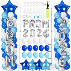 2 Sets Graduation Balloon Column Stand Kit with Balloons Prom Send off 2026 Grad Prom Themed Decor Sky Blue White Blue Balloon Tower Stand for Floor Grad School & College Celebration Party Supplies, 11 inches