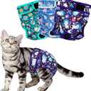 Paw Legend Cat Diapers for Female Cats Spraying Washable Reusable Kitten Diapers for Cats Incontinence Pet Diapers (3 Pack, Medium) (Space Cat Pattern)