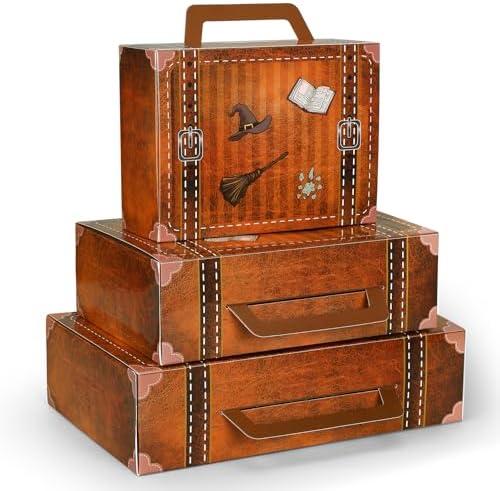 Weekgrat 6 Pcs Magic Theme Party Decorations Paperboard Suitcases Box Table Centerpieces 3 Size Vintage Stackable Trunk for Magical Birthday Party Baby Shower Entrance Photo Booth Supplies