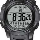 TICCI Men Women Unisex 8 Alarm Vibrating Watch Medication Aids Vibra Alert Pill Reminder Big Digits Waterproof (Black)