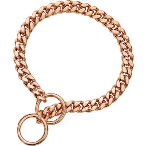 txprodogchains 18K Gold Chain Dog Collar 10MM Cuban Link Chain Stainless Steel Metal Links Walking Training Collar for Small Medium Large Dogs 10in to 24in, Rose Gold (10" (Neck Fits 6"-8"))