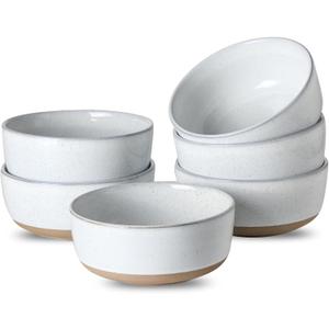 Tikooere Ceramic Soup Bowls Set of 6, 30 Ounce Stoneware Cereal Bowl, Porcelain Nesting Bowls for Oatmeal, Popcorn, Soup, Pasta, Fruit, Housewarming Gift, Microwave & Dishwasher Safe, White