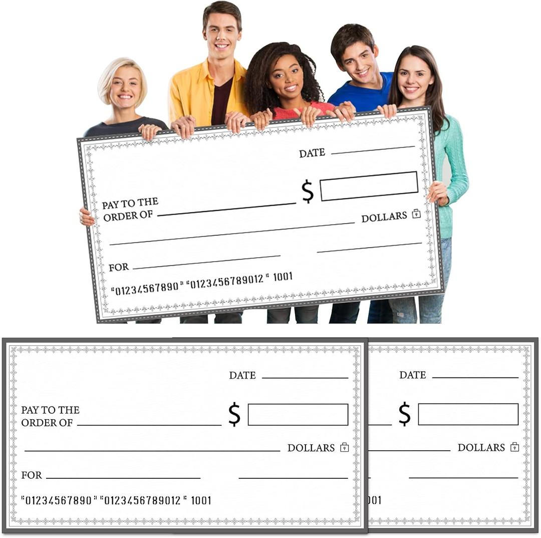 Dianelhall 2 Pcs Big Checks for Presentations 30 x 16'' Giant Large Big Blank Fake Check for Graduation Presentations Donation Awards Fundraisers Charity(Minimalist)