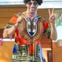 Mainfini Men's Hippie Costume 60s 70s T-Shirt Afro Outfits Accessories Set Peace Sign Necklace (Large)