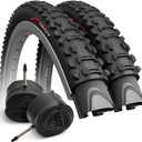 Fincci Set 26 x 1.95 Inch 50-559 Foldable Tires with Schrader or Presta Valve Inner Tubes for MTB Mountain Hybrid Bike Bicycle