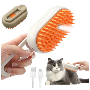 2PCS Steam Pet Brush, USB Rechargeable Grooming Comb for Cats and Dogs, Silicone Massage Brush, White