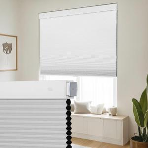 SEEYE No Drill Cordless Cellular Shades, Blackout Honeycomb Blinds for Indoor Window, Thermal Insulated Noise Reduction, Easy Install for Bedroom, Living Room, Office, White (34" W x 64" H)