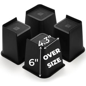 Hiceeden 4 Pack Heavy Duty Bed Risers, 6 Inch Lift Couch Furniture Risers, Bed Lifts Risers Raising Blocks Extenders for Table, Desk, TV, Supports Up to 4400 Lbs(Black, Trapezium)