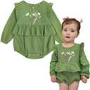 Simplee kids Newborn Baby Girls Rompers Infant Ruffle Long Sleeves Embroidery Bodysuit Outfits (0-3 Months, B-c-olive Green)