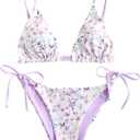ZAFUL Women's Triangle Bikini Floral String Bikini Set Two Piece Swimsuit Bathing Suits (Large, 2-mauve)