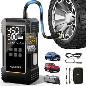 OlarHike Powerful 12000mAh Heavy Duty Tire Inflator Portable Air Compressor, 150PSI Dual Power 12V&Cordless Air Pump for Car Tires, Pickup Trucks, Jeeps, SUVs & RVs. Digital Pressure Gauge & LED Light