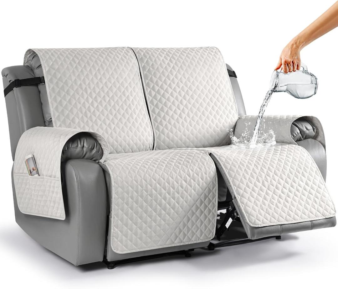 TAOCOCO Loveseat Recliner Cover Non-Slip Sofa Slipcover, Pet Cover for 2 Seater Recliner with Elastic Straps, Washable Reclining Loveseat Covers Recliner Furniture Protector (2 Seater, Off White)