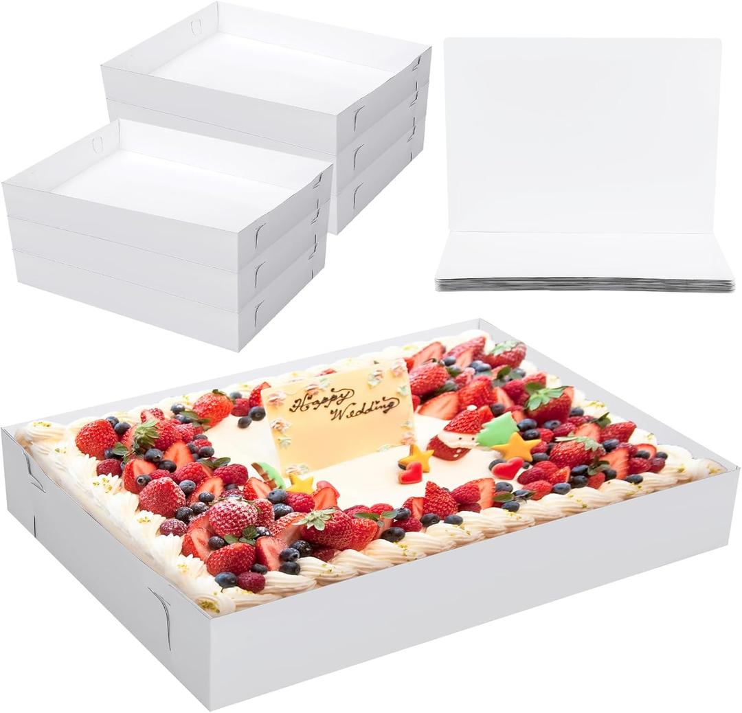 6 Set 26 x 18 x 4 Inch Corrugated Full Sheet Cake Box Bottom with Thick Cake Boards White Non Window Sheet Cakes Box Bottom Large Greaseproof Rectangle Bakery Tray for Packaging Cupcakes, 26 x 18.5 x 4 inches