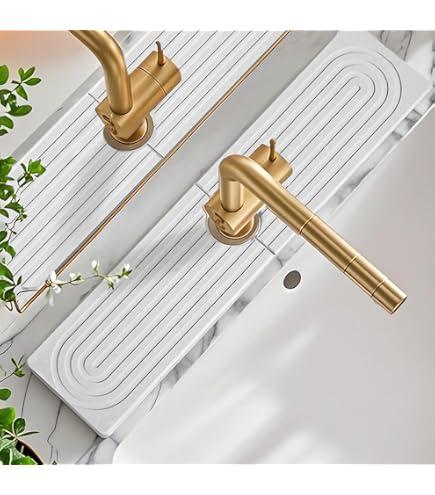 Super Absorbent Faucet Splash Guard, Diatomite Splash Guard for Sink, Durable Black Protector for Kitchen Bathroom Counter Kitchen Sink Accessories (White, 13.6*5.7*1.38)
