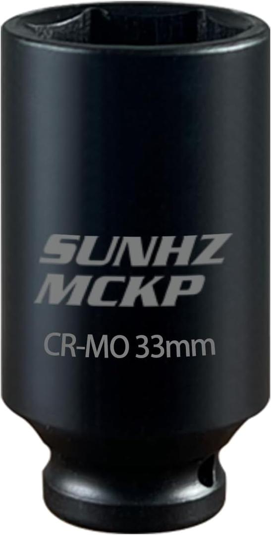 SUNHZMCKP 1/2 Inch Drive Impact Socket, Metric 33 mm Deep 6 Point Socket, CR-MO, Axle Nut Impact Grade Socket for Easy Removal