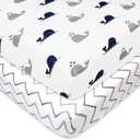 American Baby Company 2 Pack 100% Natural Cotton Fitted Pack and Play Sheets 39" x 27" - Soft & Breathable Pack N Play Sheets for Playard & Mini Crib Mattress, Navy Whale/Grey Zigzag, for Boys & Girls